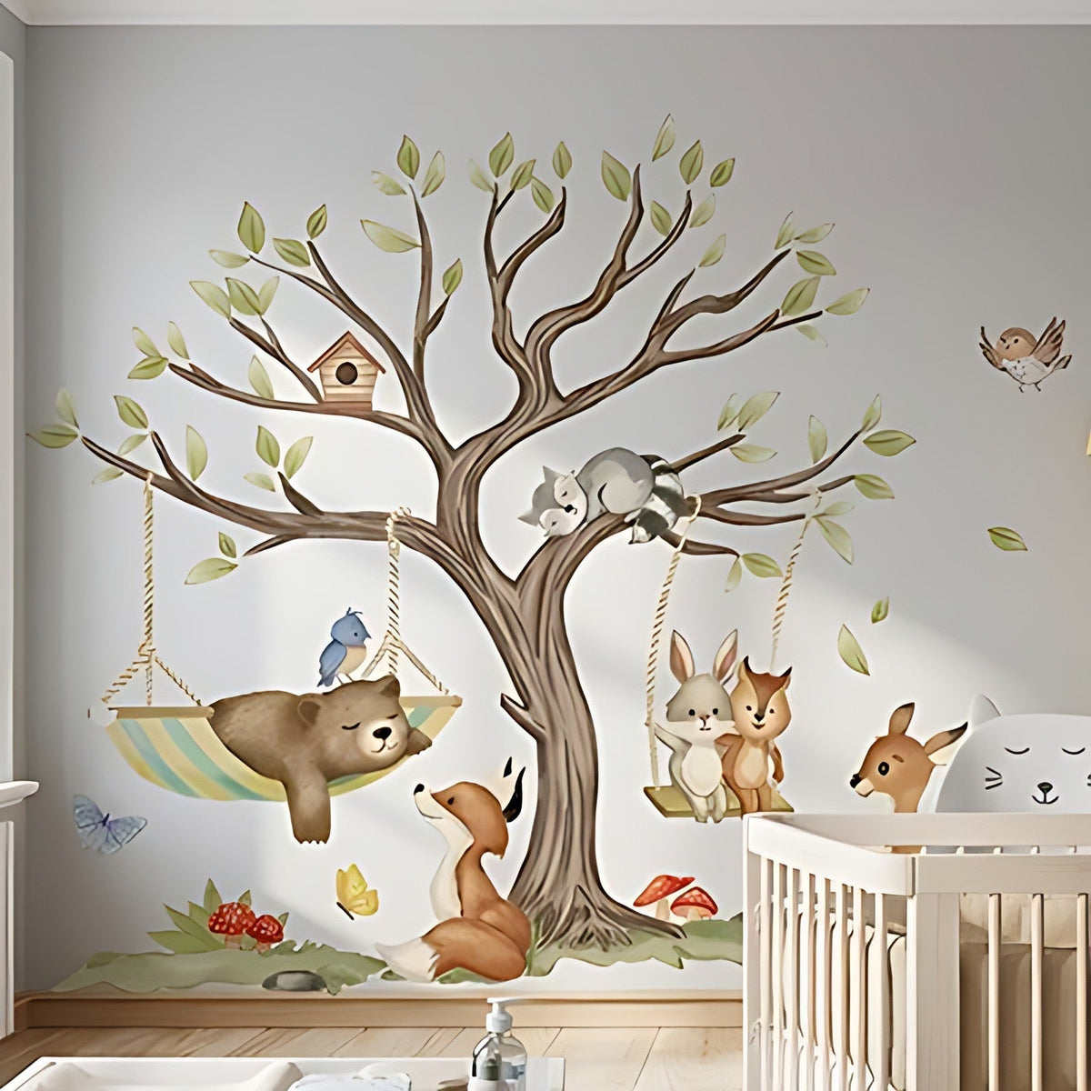 Sticker mural arbre animaux aquarelle chambre bébé - Bébé Petit Nuage