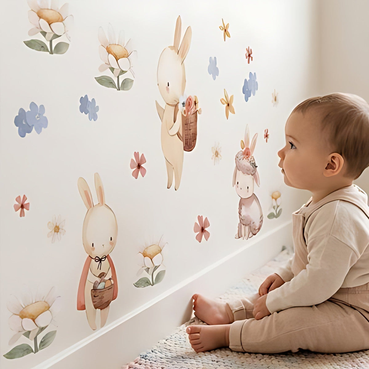 Stickers Muraux Chambre Bébé Lapins & Ballons | Bébé Petit Nuage