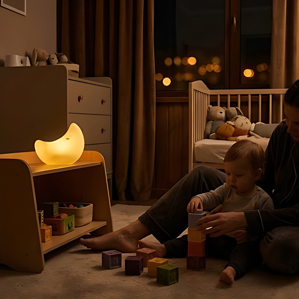 Veilleuse lune bébé lumière chaude sans fil rechargeable