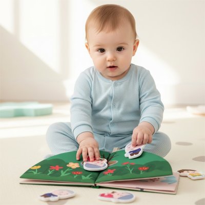 Livre bébé en tissus éveil sensoriel certifié CE Oeko-Tex avec miroir et textures - Bébé Petit Nuage