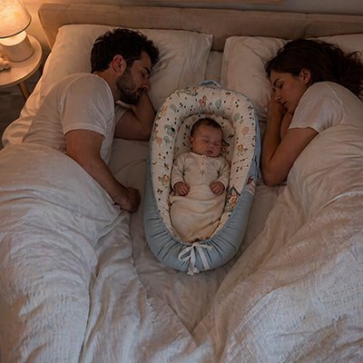 Bébé dormant dans réducteur de lit cocon douillet