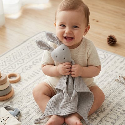 Doudou lapin rose compagnon sommeil bébé sécurisé