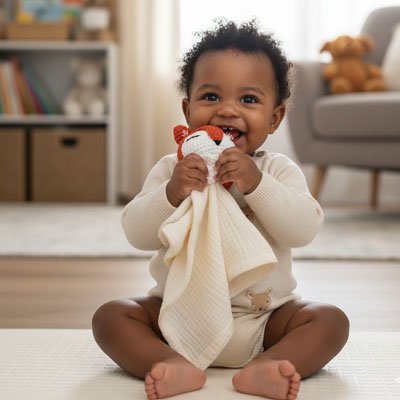Doudou renard hochet dentition bébé sécurisé