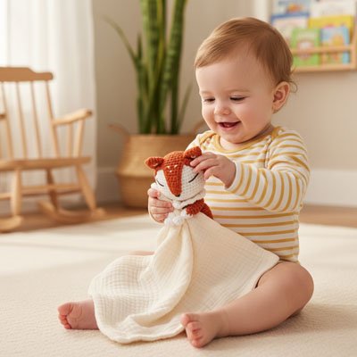 Doudou renard bébé lavable machine cadeau naissance
