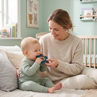 Maman donnant un anneau de dentition à son bébé