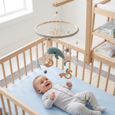 Mobile lit bébé bois rotation automatique mélodies douces