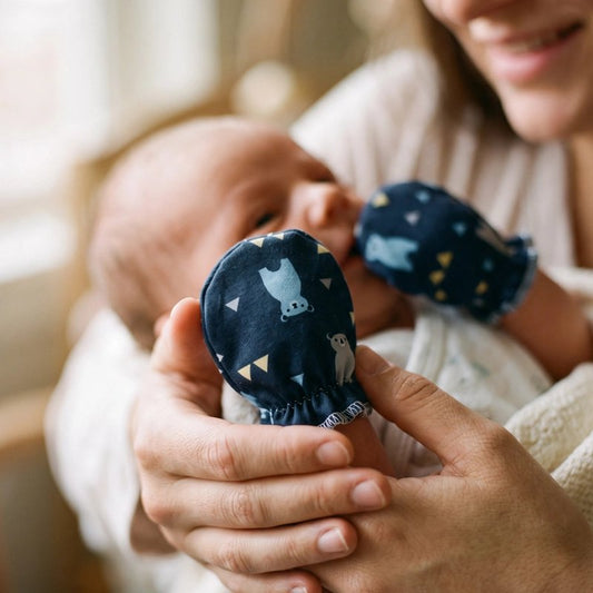 Moufles anti-griffures bébé – ajustement de la moufle sur la main de bébé