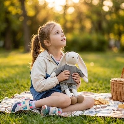 Poupée lapin en tissu à câliner pour enfant