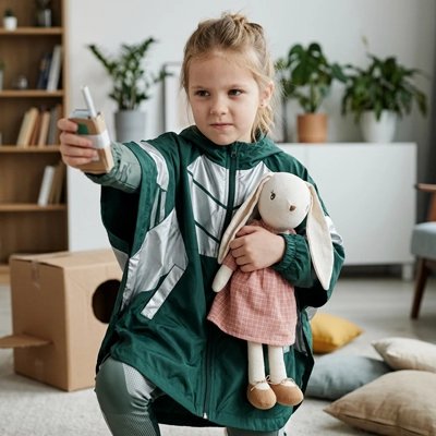 Poupée lapin salopette verte et robe rose