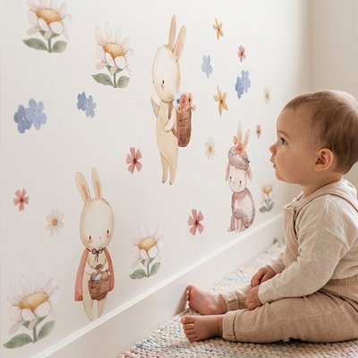 Stickers Muraux Chambre Bébé Lapins & Ballons | Bébé Petit Nuage