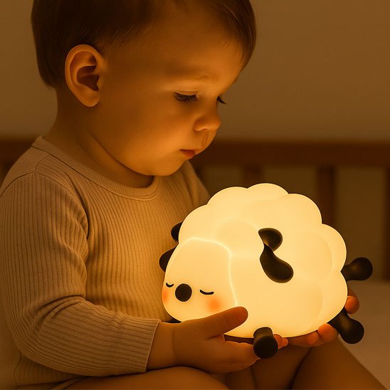 Veilleuse mouton bébé - enfant tient la veilleuse - Bébé Petit Nuage