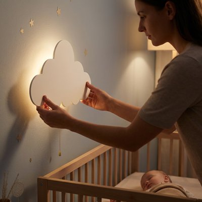 Veilleuse murale nuage bébé installation chambre lit bébé - Bébé Petit Nuage