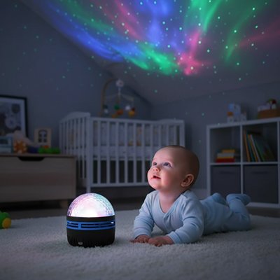 Veilleuse projection bébé aurores boréales chambre