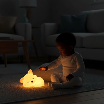 Veilleuse renard silicone souple tactile lumière tamisée apaisante bébé